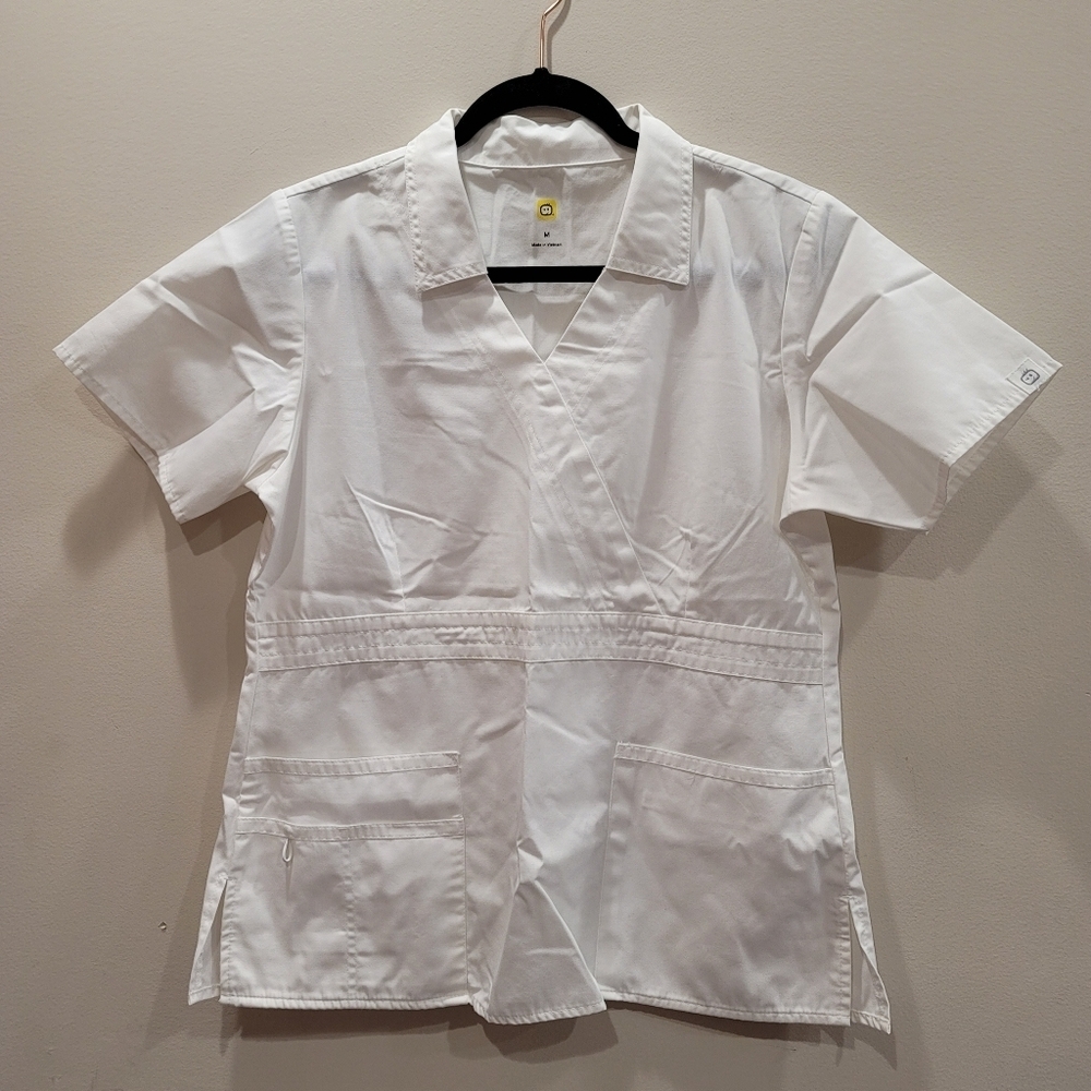 Sz Large WonderWink White "Charlie" Scrub Top Medical Performance